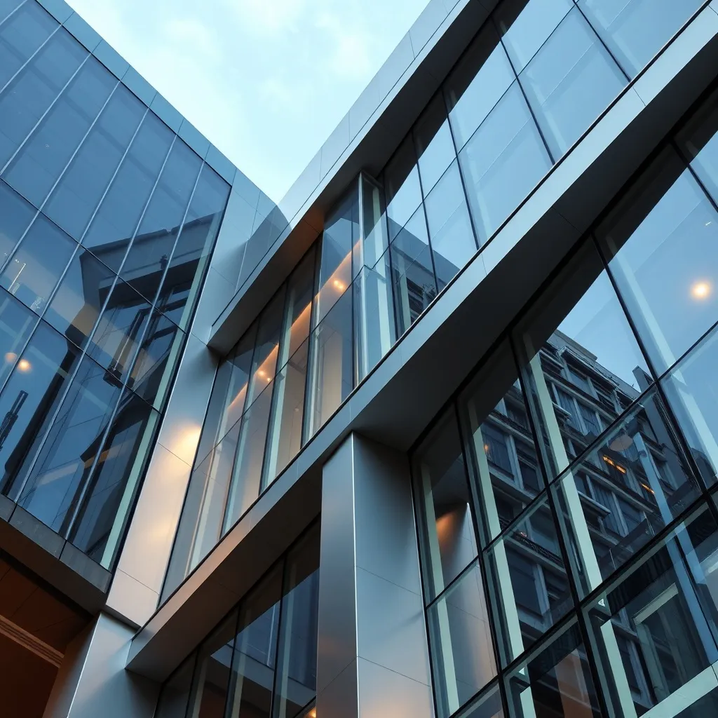 Architectural photography of a modern silver and glass build