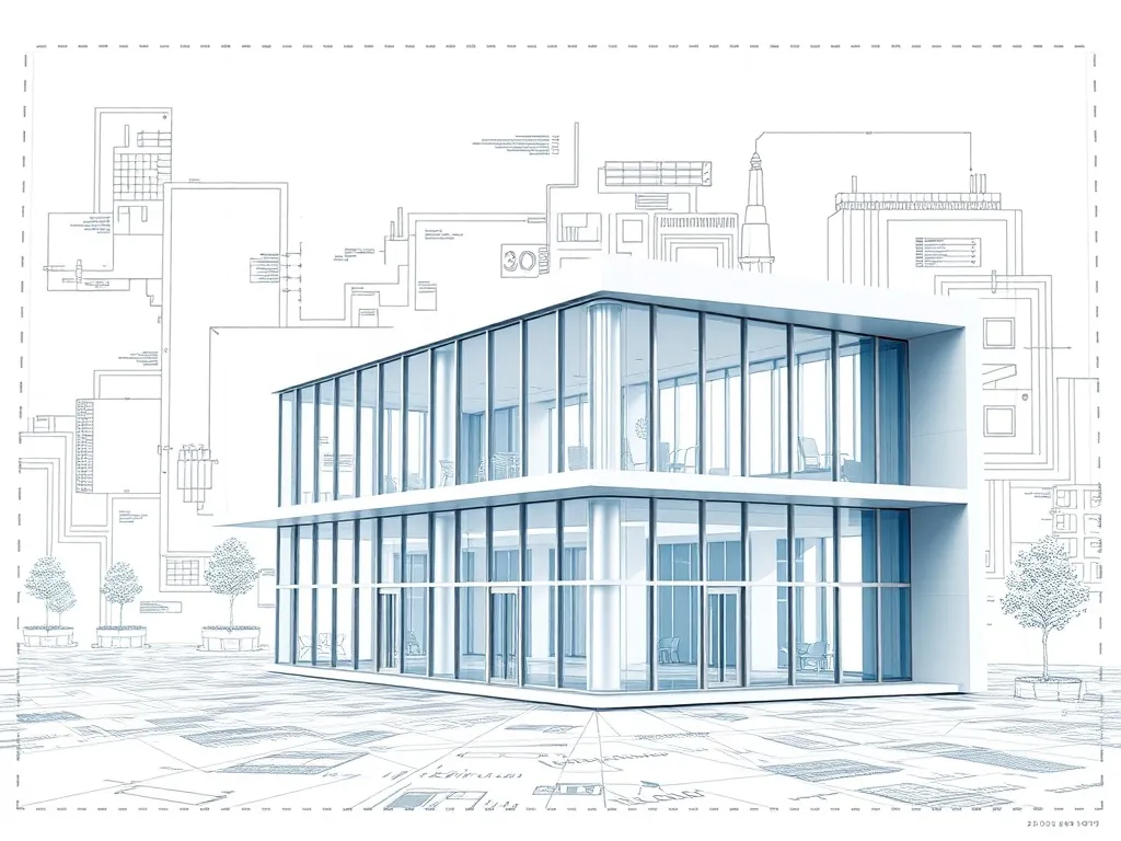 Architectural blueprint of a futuristic sustainable building